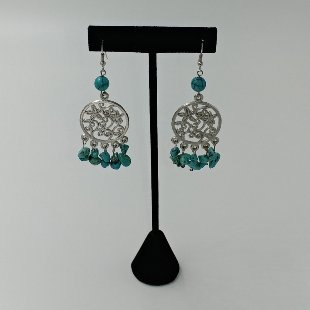 LAST PAIR Scroll Turquoise Bead Earrings